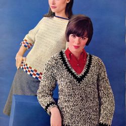 SET Vintage Crochet Pattern 188 Raglan Pullover & Tweed Pullover Women