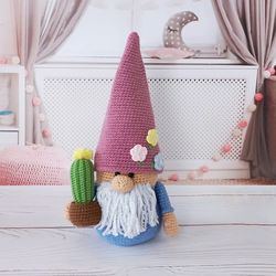 Gnome with a cactus crochet pattern amigurumi, Cute gnome with a cactus will be a wonderful gift or decoration for your