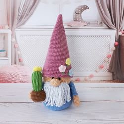 gnome with a cactus crochet pattern amigurumi, cute gnome with a cactus will be a wonderful gift or decoration for your