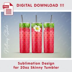 Strawberry Template - Seamless Sublimation Pattern - 20oz SKINNY TUMBLER - Full Tumbler Wrap