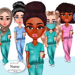 nurse gift clipart, nurse png bundle, doctor nurse clipart, african american girl clipart, nurse fashion illustration, h