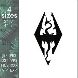 skyrim embroidery design, the elder scrolls akatosh game logo, 4 sizes