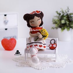 Crochet Doll Pattern - Valentine the Doll (English PDF), instant download