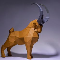 Ibex, Goat Paper Craft, Digital Template, Origami, PDF Download DIY, Low Poly, Trophy, Sculpture, Ibex, Goat Dog Model