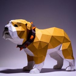 bulldog paper craft, digital template, origami, pdf download diy, low poly, trophy, sculpture, model