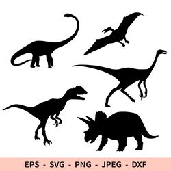 Dinosaur Svg Silhouette T-rex File for Cricut Pterodactyl Stegosaurus Set Dxf