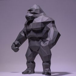 king kong, kong paper craft, digital template, origami, pdf download diy, low poly, trophy, sculpture, king kong, kong m