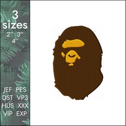 BAPE Embroidery Design, A Bathing Ape logo monkey, 3 sizes