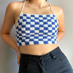 crochet plaid top, crop top, crochet top, crochet without back, summer crochet top, gift for her