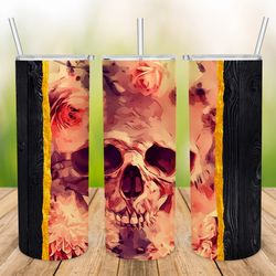 skull full tumbler sublimation, tumbler wrap, skulls and flowers tumbler design, 20oz skinny tumbler, tumbler png
