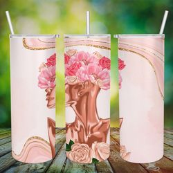 Digital Luxury Fashion Girl 20oz Tumbler Wrap - PNG Sublimation, pink flowers in vase tumbler wrap png, Tapered tumbler
