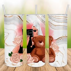 girl with a book sublimation designs for straight , marble golden glitter 20 oz skinny tumbler template, digital png