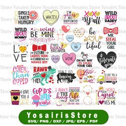 huge valentine's bundle 35 svg dxf png eps files for cutting machines cameo cricut, funny, valentines day, toddler