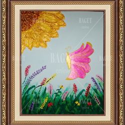 Golden sunflower and butterfly poster