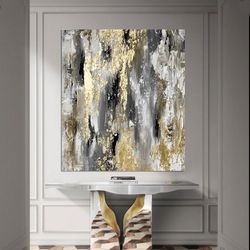 Gold Leaf Abstract, Modern Acrylic Painting on Canvas, Large Gold leaf Abstract Painting, Original Abstract Painting