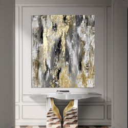 gold leaf abstract, modern acrylic painting on canvas, large gold leaf abstract painting, original abstract painting
