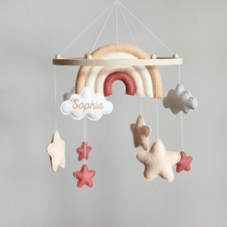 Personalized rainbow baby mobile, Stars crib mobile, Cloud nursery mobile