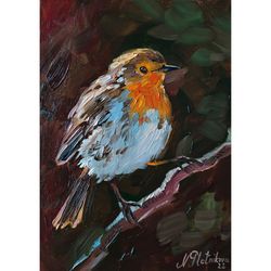 Bird painting Robin Original Art Animal Artwork fine art oil painting robin painting artwork by Natalia Plotnikova