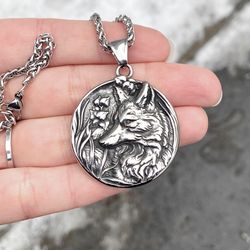 wolf necklace, stainless steel jewelry