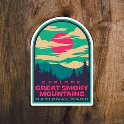 smoky mountains national park sticker retro sunset decal