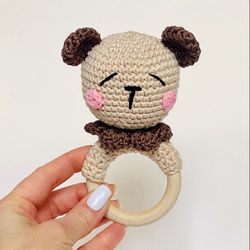 Crochet Pattern Bear Ears  rattleTeething Ring wooden Amigurumi Crochet Teether Stuffed Animal Patterns Little bear diy