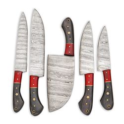 custom handmade damascus steel chef knife set with leather sheath handles best valentines gift for him/her chef set