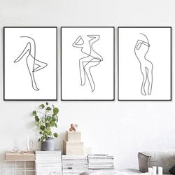 Minimalist Artwork Print Set Of 3 Female Line Drawing Women Poster Downloadable Prints Woman Wall Art Minimal Line Art