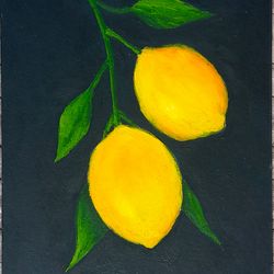 lemon kitchen painting original art oil painting small art 6 by 8 inches