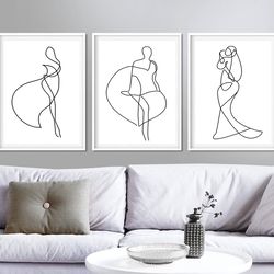 Abstract Female Art Line Drawing Women Poster Minimalist Art Print Set Of 3 Wall Art Downloadable Prints Woman Line Art