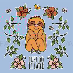 sloth quote sticker flower animal sits holding head vector