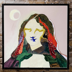Mona Lisa Oil Painting Faceless Woman Original Art Abstract POP ART Painting Impasto Textured Painting Figurative Square