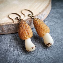 morel mushroom drop earrings are weird funny fairy goblincore cottagecore jewelry