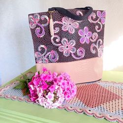 Irish crochet tote bag, shopper irish lace