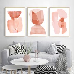 Pink Abstract Art Print Set of 3 Downloadable Prints Large Artwork Abstract Poster Pink Wall Art Modern Art Triptych Art