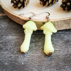 toadstool glow mushroom earrings are weird funny quirky goblincore fungi jewelry