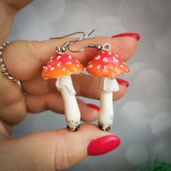amanita muscaria mushroom earrings are weird funny goblincore fungi jewelry