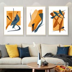 Bright Poster Abstract Set Of 3 Three Prints Yellow Artwork Digital Download Abstract Painting Triptych Large Wall Art