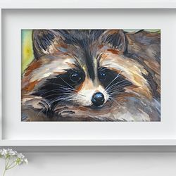 Raccoon watercolor, painting animals watercolor, raccoon animal art by Anne Gorywine
