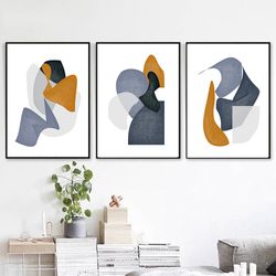 Three Prints Yellow Blue Art Abstract Set Of 3 Digital Download Abstract Painting Triptych Large Wall Art Bright Poster