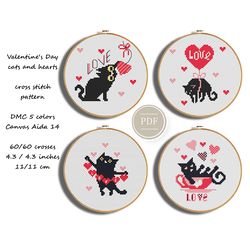 Cat black cross stitch, Valentine's cross stitch pattern, Heart Cross Stitch,  Love Cross Stitch Pattern 284