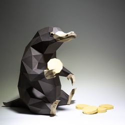niffler paper craft, digital template, origami, pdf download diy, low poly, trophy, sculpture, model