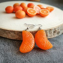 fruit mandarin earrings is weird funny funky quirky earrings, kids jewelry