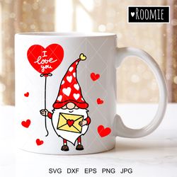 Valentine Gnome with Heart Balloon Svg, I Love You Card, Valentine Gnome Shirt Design, Gnome Cricut Sublimation Cameo