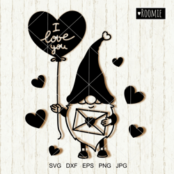 Valentine Gnome with Heart Svg, I Love You Card, Valentine Gnome Shirt Design, Gnome Cricut Sublimation