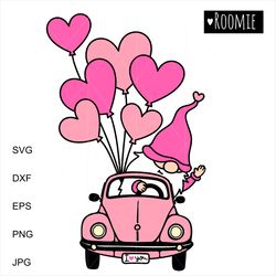 pink valentine gnome truck svg clipart, heart truck svg, i love you svg, valentine shirt card mug design sublimation