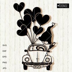 valentine gnome truck svg clipart, heart truck svg, i love you svg, valentine shirt card mug design sublimation