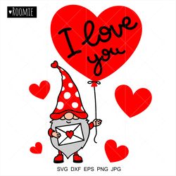 Valentine Gnome with Heart Balloon Svg, I Love You Valentine Card, Gnome Shirt Design, Gnome Cricut Sublimation Cameo