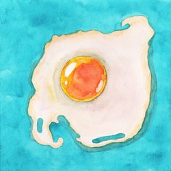 fried egg painting food original art 7" x 7" by nikademenko kitchen wall art small watercolor artwork mini painting