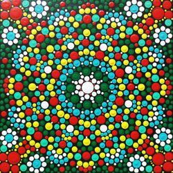 Mandala Painting Canvas Dot Original Painting 10" x 10" by NikaD Pointillism Trippy Psychedelic Artwork Dotted Spiritual