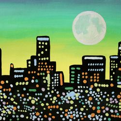 Los Angeles Skyline Painting Urban Landscape Original Art 7" x 9" inches by NikaDemenko City Abstract Cityscape Wall Art